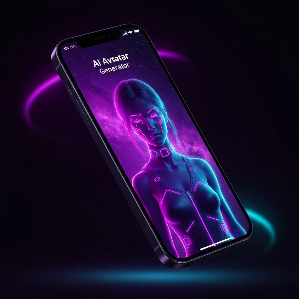 Avatar Studio AI app showing a stunning cyberpunk avatar